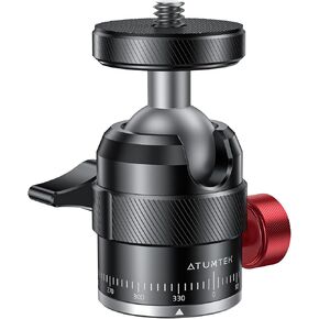 ATUMTEK Aluminum Mini Ball Head, Tripod Head with 1/4" Hot Shoe Mount, 360° Swivel Panoramic Ball Head with 1/4" Female Threaded Adapter for Tripod Monopod Slider Camera and Camcorder up to 11 Pounds