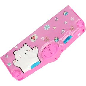 Minache Multifunction Pencil Case Pencil Box with 2 Compartments Cartoon Pattern Stationery Set with Pop Out Scissors and Pencil Sharpener