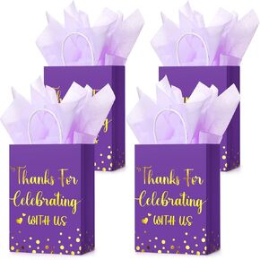 TaoBary 24 Pcs Wedding Gift Bag with Tissue Paper Thanks for Celebrating with Us Paper Bags with Handle for Hotel Guests Wedding Gift Favor for Bridal Shower Party(White) in Kuwait