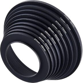18-Piece Filter Ring Adapter Set - 9X Step-Up Rings and 9X Step-Down Rings for Lens Filters, Lens Hoods, and Lens Converters - Includes 4X Microfiber Cleaning Cloths (7x6 Inches)