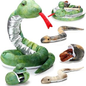 Leitee 7 Pcs Snake Plush Toy Set 63 Inch Large Rainbow Snake Stuffed Animal Zipper Snake Toys with Cute Baby Plush Snakes and Eggs in Mommy Snake's Belly for Birthday (Vivid Style)