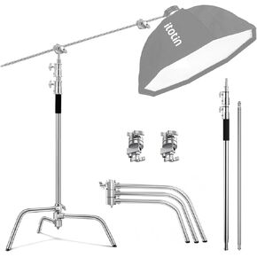 Stainless Steel Light Stand, Heavy Duty Stand for Photography, 9.5ft/2.8m, Spring Cushioned Tripod for Photo Studio, Softbox, Speedlite