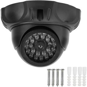 Fake Security Camera, Hemisphere Small Dome Camera Simulation Dummy Camera Indoor/Outdoor Waterproof Camera with Flashing Red LED Light for Home Business