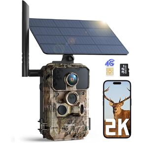 CEYOMUR 4G LTE Cellular Solar Trail Camera, 2K Game Camera with Live Streaming and Remote Phone Access, Trail Camera with SD & SIM Card 0.1s Trigger Time IP66 Waterproof for Wildlife Monitoring