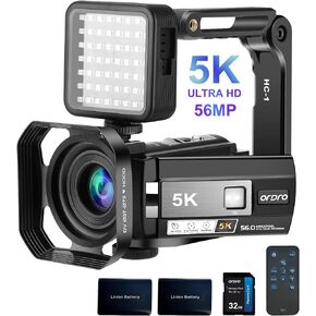 5K Video Camera Camcorder, 56MP UHD Wifi IR Night Vision Vlogging Camera for YouTube, 18X Digital Zoom Touch Screen Vlog Camera with External IR Night Light, Lens Hood, Stabilizer, Remote, 2 Batteries