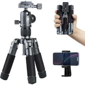 SIRUI Compact Mini Desktop Tripod, 20" Aluminum Portable Small Tabletop Tripod Stand with 360° Ball Head for DSLR, Camera, Phone, Loaded up to 22lbs, Phone Holder Included, AM-TT50