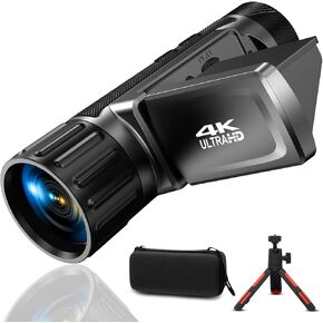4K Video Camera Camcorder, 104X Zoom/Manual Focus / 4K Video Recording / 48MP Photo/Timelapse Camera with 3.0" Screen/Hood/Battery/SD Card/Case