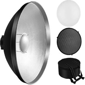 16inch/42cm Standard Reflector Beauty Dish with White Diffuser Sock, Honeycomb Grid and Carrying Case Bag for Bowens Mount Studio Strobe Flash Light (16inch)