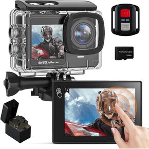 4K 60FPS Touchscreen Action Camera, Waterproof Camera with 64GB SD Card Pre-Recording 24MP Underwater Camera 131FT Sports Cameras 170° WIFI Cameras with 2*1350mAh Batteries Helmet Accessories Kit