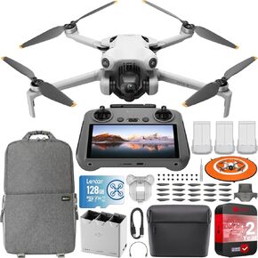 DJI Mini 4 Pro Folding Drone with RC 2 Remote (With Screen) 4K HDR Video Camera for Adults, Under 249g, Omnidirectional Sensing Bundle with Deco Gear Custom Hard Case + Wide Angle Lens & Accessories