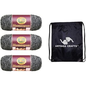 خيوط الحياكة من علامة Lion التجارية Homespun Candy Apple 3-Skein Factory Pack (نفس مجموعة الصبغة) 790-375 حزمة مع 1 حقيبة مشروع Artsiga Crafts