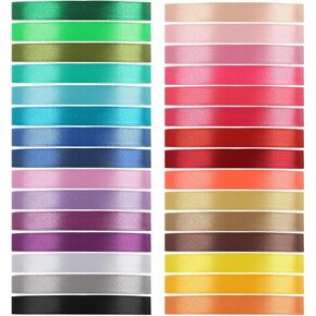 Value Satin Ribbon Pack 30 Color 750 Yard Total, Tomorotec 3/8 inch 25 Yard Each Silk Satin Rolls for Gift Package Wrapping Bows Crafts Gifts Party Wedding