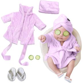 SPOKKI Newborn Photography Props Baby Girl 5 PCS Bathrobes Bath Towel Outfit with Slippers Cucumber Photo Props for Infant Boys Girls(0-6 Months)