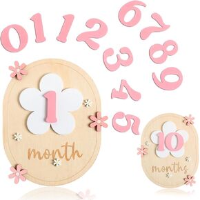 12 Months Baby Monthly Milestone Cards with 11 Interchangeable Numbers for Baby Growth Recording Daisy Wooden Bohemian Milestone Blocks Baby Milestone Signs Baby Boy Girl Photo Props