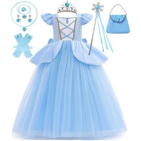 Hulaha Little Girls Princess Dress Halloween Party Costume for Girls Dress Up with Jewelry Accessories