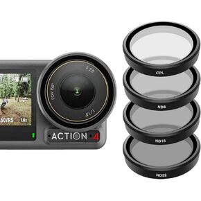 TELESIN Lens Filter Kit for DJI Osmo Action 3 Action 4 Accessories, 4Pack CPL Polarizing ND8 ND16 ND32 Neutral Density HD Ultra Thin Lens Protector for DJI Action 3 4 Camera