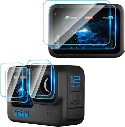 6 قطع واقي شاشة متوافق مع GoPro Hero 12/11/10/9 أسود، [وضوح HD] [9 صلابة] [2+2+2 قطعة] واقي عدسة + بديل لطبقة الزجاج المقوى LCD لـ GoPro Hero 12 11 10 9 in Saudi Arabia