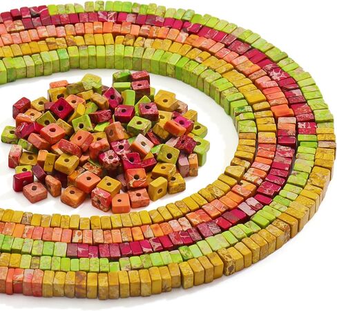 Firstmeet 160pcs Square Imperial Jasper Beads for Jewelry Making Adults DIY Multi-Color Beaded Bracelet Accessories Girl Gift (DIY-1024-Mix-1) in Kuwait