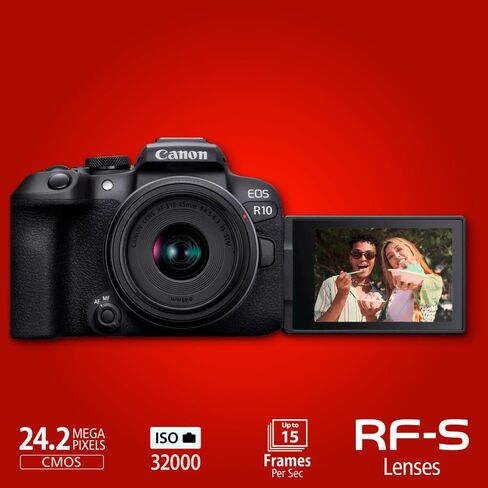 هيكل كاميرا Canon EOS R10 بدون مرآة مع حزمة مستشعر CMOS بحجم APS-C بدقة 24.2 ميجابكسل مع عدسة Canon RF-S مقاس 10-18 مم F4.5-6.3 IS STM وميكروفون ستيريو DM-E100 من Canon (3 عناصر) in Kuwait