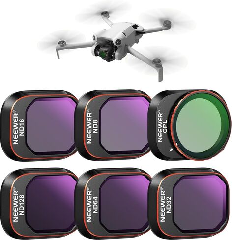 NEEWER Snap On ND&CPL Filter Set Compatible with DJI Mini 4 Pro, 6 Pack CPL Filter and Neutral Density Filters ND8 ND16 ND32 ND64 ND128 with Ultra Slim Frame Double Sided Coated HD Glass in Saudi Arabia