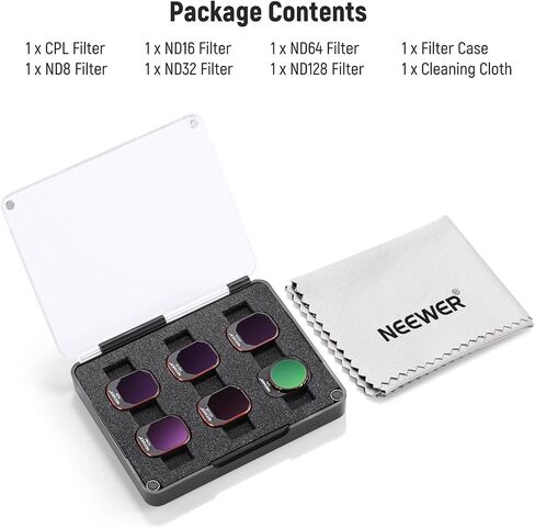NEEWER Snap On ND&CPL Filter Set Compatible with DJI Mini 4 Pro, 6 Pack CPL Filter and Neutral Density Filters ND8 ND16 ND32 ND64 ND128 with Ultra Slim Frame Double Sided Coated HD Glass in Saudi Arabia