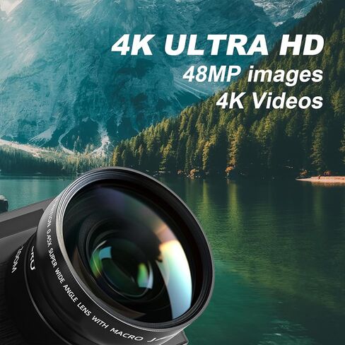 كاميرا رقمية بدقة 4K مع مجموعة ملحقات منشئة، وكاميرا فيديو/مدونات فيديو بدقة 48 ميجابكسل لمدوني الفيديو، وكاميرات شاشة قلابة للتركيز التلقائي للتصوير الفوتوغرافي، وقبضة حامل ثلاثي القوائم، وعدسة واسعة الزاوية وماكرو، وميكروفون، وبطاريات (V01) in Kuwait
