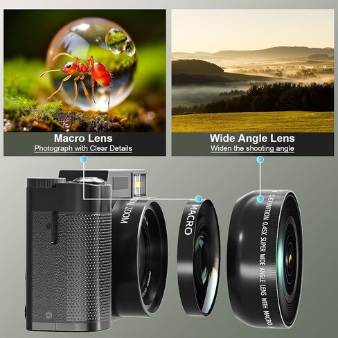 كاميرا رقمية بدقة 4K مع مجموعة ملحقات منشئة، وكاميرا فيديو/مدونات فيديو بدقة 48 ميجابكسل لمدوني الفيديو، وكاميرات شاشة قلابة للتركيز التلقائي للتصوير الفوتوغرافي، وقبضة حامل ثلاثي القوائم، وعدسة واسعة الزاوية وماكرو، وميكروفون، وبطاريات (V01) in Kuwait