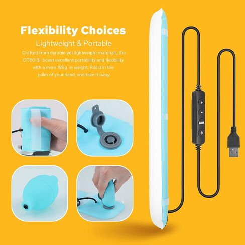 أنبوب إضاءة LED قابل للنفخ متعدد الاستخدامات OT80 للتصوير الفوتوغرافي/التخييم/تسجيل الفيديو، شحن USB سطوع 10 وات 10 مستويات، CCT قابل للتعتيم 3000K إلى 6500K، ملحق مغناطيسي (80 سم/31.5 بوصة) in Saudi Arabia