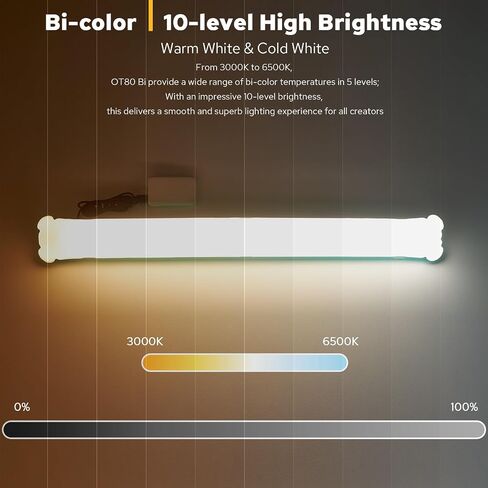 أنبوب إضاءة LED قابل للنفخ متعدد الاستخدامات OT80 للتصوير الفوتوغرافي/التخييم/تسجيل الفيديو، شحن USB سطوع 10 وات 10 مستويات، CCT قابل للتعتيم 3000K إلى 6500K، ملحق مغناطيسي (80 سم/31.5 بوصة) in Saudi Arabia