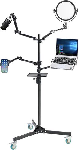 GVM 5-in-1 Overhead Camera Mount with Ring Light, Mobile Webcam Stand Floor with Adjustable Mic Boom Arm, Laptop Tablet Phone Stands and Tray, Streaming Accessories for Podcast Video Recording Game in Saudi Arabia
