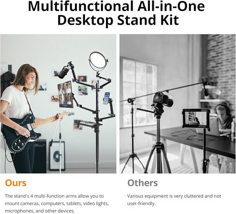 GVM 5-in-1 Overhead Camera Mount with Ring Light, Mobile Webcam Stand Floor with Adjustable Mic Boom Arm, Laptop Tablet Phone Stands and Tray, Streaming Accessories for Podcast Video Recording Game in Saudi Arabia