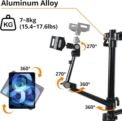 GVM 5-in-1 Overhead Camera Mount with Ring Light, Mobile Webcam Stand Floor with Adjustable Mic Boom Arm, Laptop Tablet Phone Stands and Tray, Streaming Accessories for Podcast Video Recording Game in Saudi Arabia