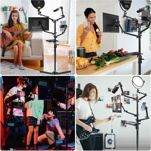 GVM 5-in-1 Overhead Camera Mount with Ring Light, Mobile Webcam Stand Floor with Adjustable Mic Boom Arm, Laptop Tablet Phone Stands and Tray, Streaming Accessories for Podcast Video Recording Game in Saudi Arabia