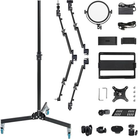 GVM 5-in-1 Overhead Camera Mount with Ring Light, Mobile Webcam Stand Floor with Adjustable Mic Boom Arm, Laptop Tablet Phone Stands and Tray, Streaming Accessories for Podcast Video Recording Game in Saudi Arabia