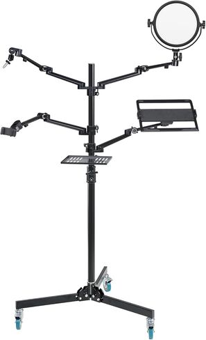 GVM 5-in-1 Overhead Camera Mount with Ring Light, Mobile Webcam Stand Floor with Adjustable Mic Boom Arm, Laptop Tablet Phone Stands and Tray, Streaming Accessories for Podcast Video Recording Game in Saudi Arabia