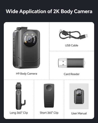 H9 1440P 128GB Body Worn Camera with 140° Wide-Angle Lens, 4100mAh High-Capacity Battery, Advanced Night Vision Ideal for Diverse Outdoor Activities, Sports, Travel, and Law Enforcement in Saudi Arabia