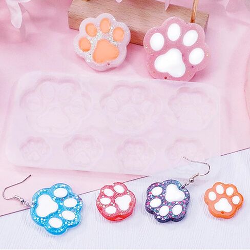 Magibeads 5Pcs Paw Print Silicone Molds Cute Cat Head Dog Resin Mold Pet Paw Footprint Resin Casting Molds for Crafts DIY Dog Collar Earring Keychain UV Epoxy Resin Jewelry Making Supplies in Kuwait