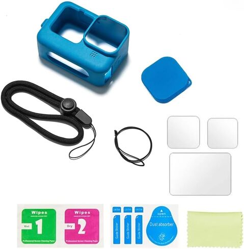 Silicone Case for GoPro Hero 12 11 10 9 Black Tempered Glass Screen Protector Protective Film Lens Cap Cover for Go Pro 12 case (Blue) in Saudi Arabia