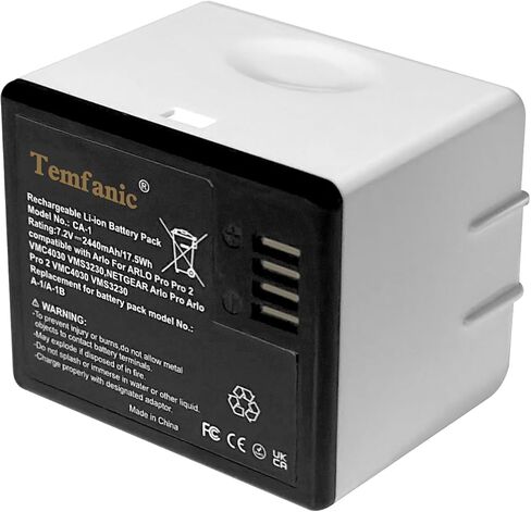 بطارية ليثيوم أيون بديلة قابلة لإعادة الشحن Arlo A-1 A-1a A-1b 7.2V 2440mAh 17.28Wh متوافقة مع Arlo Pro، Pro2 ومحطة شحن البطارية المزدوجة (VMA4400C) in Kuwait