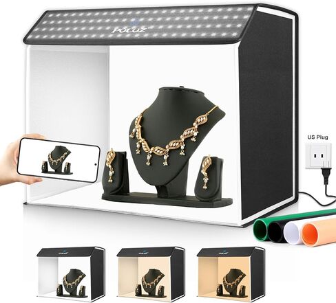 PULUZ Light Box Photography, 24x16 inch Large Photo Light Box with 672 LED Beads, CRI >95, Professional Portable Photo Booth Shooting Tent Kit with 4 Color PVC Backdrops for Product Photography in Saudi Arabia