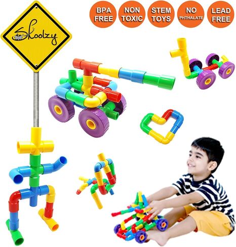 مجموعة ألعاب البناء Skoolzy Straw Constructor STEM المكونة من 200 قطعة - ألعاب تعليمية بلاستيكية متشابكة متينة للأطفال الصغار لتطوير المهارات الحركية الدقيقة لبنات بناء التعلم الهندسي - 5 عبوات in Saudi Arabia