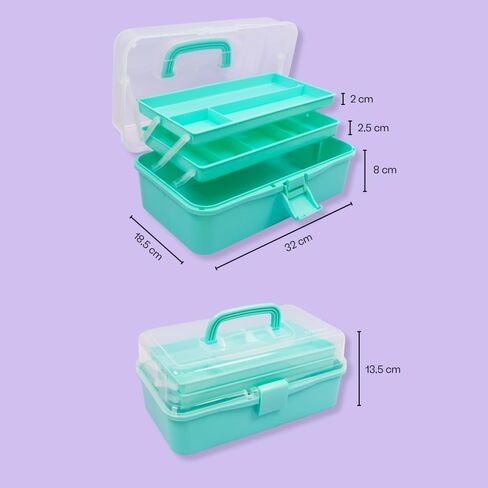 Craftelier - Storage and Organisation Case with 3 Trays, Latch and Handle for Scrapbooking and Other Craft Materials and Tools | Approx. Size 32 x 13.5 x 18.5 cm - Pink Colour in Saudi Arabia