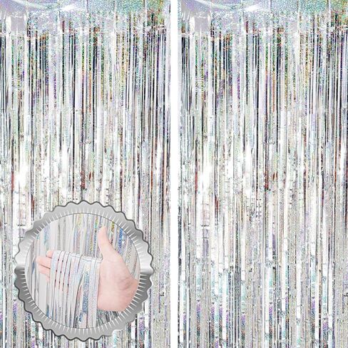 2 Pack Black Tinsel Foil Fringe Curtains, Black Party Decorations, Metallic Tinsel Party Streamers Backdrop for Birthday Halloween New Years Graduation Party Decorations in Saudi Arabia