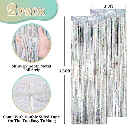 2 Pack Black Tinsel Foil Fringe Curtains, Black Party Decorations, Metallic Tinsel Party Streamers Backdrop for Birthday Halloween New Years Graduation Party Decorations in Saudi Arabia