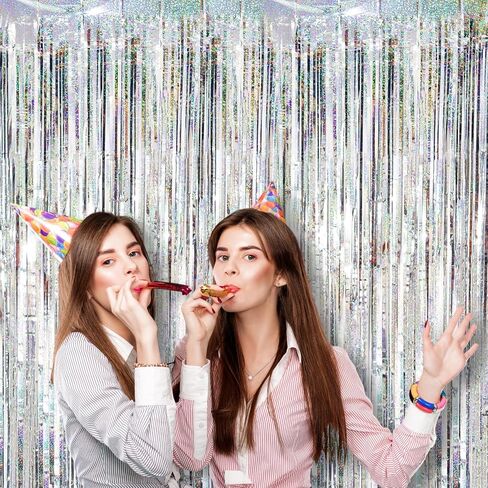 2 Pack Black Tinsel Foil Fringe Curtains, Black Party Decorations, Metallic Tinsel Party Streamers Backdrop for Birthday Halloween New Years Graduation Party Decorations in Saudi Arabia