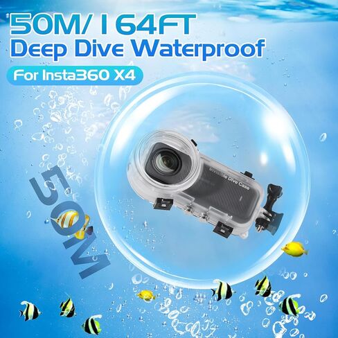حافظة غوص غير مرئية Insta 360 X4 لـ Insta360 X4 حافظة مضادة للماء للتصوير الفوتوغرافي تحت الماء وغطاء واقٍ بعمق مع دعامة، مقاومة للماء حتى 50 مترًا (164 قدمًا) in Kuwait