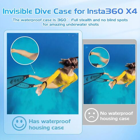 حافظة غوص غير مرئية Insta 360 X4 لـ Insta360 X4 حافظة مضادة للماء للتصوير الفوتوغرافي تحت الماء وغطاء واقٍ بعمق مع دعامة، مقاومة للماء حتى 50 مترًا (164 قدمًا) in Kuwait