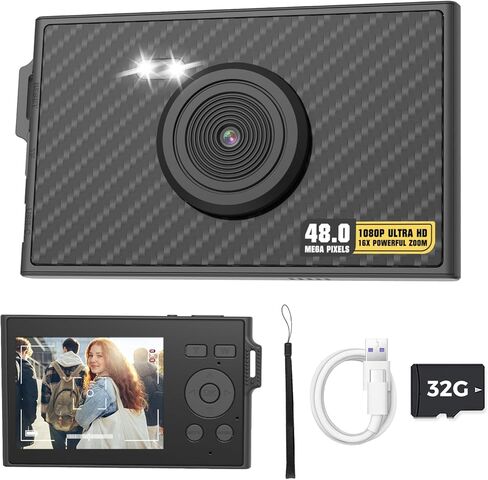 Digital Camera, FHD 1080P 48MP Ultra-Thin Point and Shoot Digital Cameras,16X Zoom, Flash, Anti Shake,Travel Portable Compact Camera for Kids Beginners Students Teens Juniors Boys Girls in Kuwait