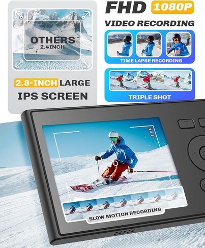 Digital Camera, FHD 1080P 48MP Ultra-Thin Point and Shoot Digital Cameras,16X Zoom, Flash, Anti Shake,Travel Portable Compact Camera for Kids Beginners Students Teens Juniors Boys Girls in Kuwait