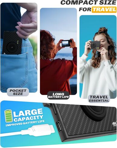 Digital Camera, FHD 1080P 48MP Ultra-Thin Point and Shoot Digital Cameras,16X Zoom, Flash, Anti Shake,Travel Portable Compact Camera for Kids Beginners Students Teens Juniors Boys Girls in Kuwait
